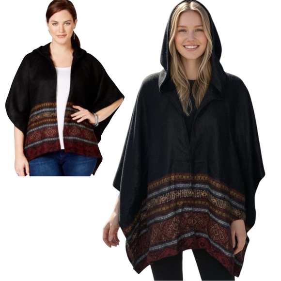 American Rag Cie Printed Open Front Hooded Lightweight Poncho - M/L - NWT - Picture 9 of 10